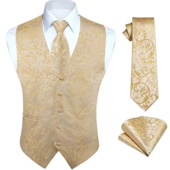 New Men's 3pc Formal Waistcoat Tuxedo Suit Yellow Gold